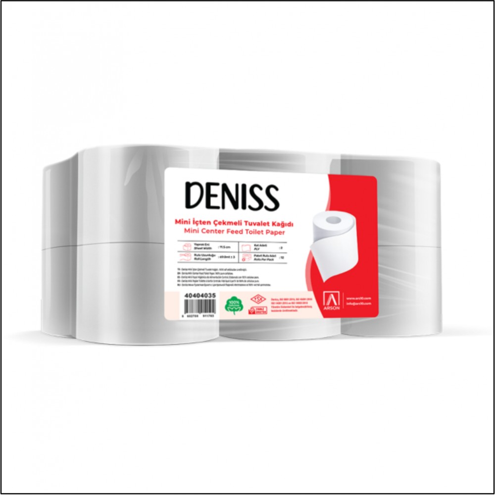Deniss Mini İçten Çekmeli Tuvalet Kağıdı 3 Kg - Koli