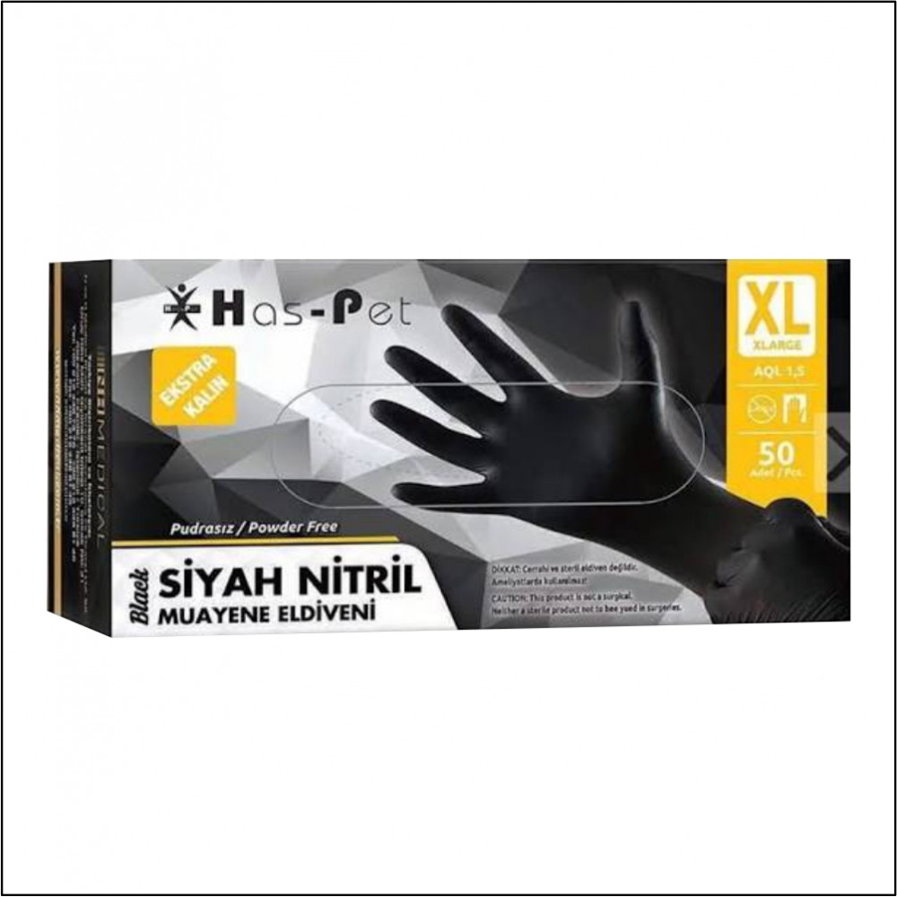 Haspet Pudrasız Nitril Eldiven Siyah