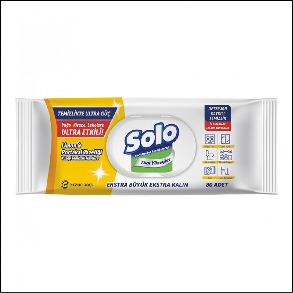Solo Yüzey Temizleme Mendili Limon Portakal 80'li